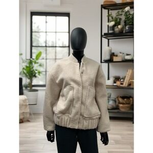 MNG‎ Sherpa Bomber Jacket Cream XS 100% Polyester Cozy Lined
